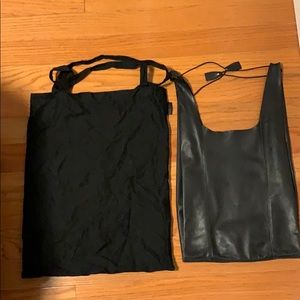 KARA Black Lambskin Leather Shopper Tote Bag